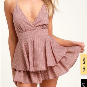 Lulu’s RUFFLE AND FLOW MAUVE STRIPED ROMPER